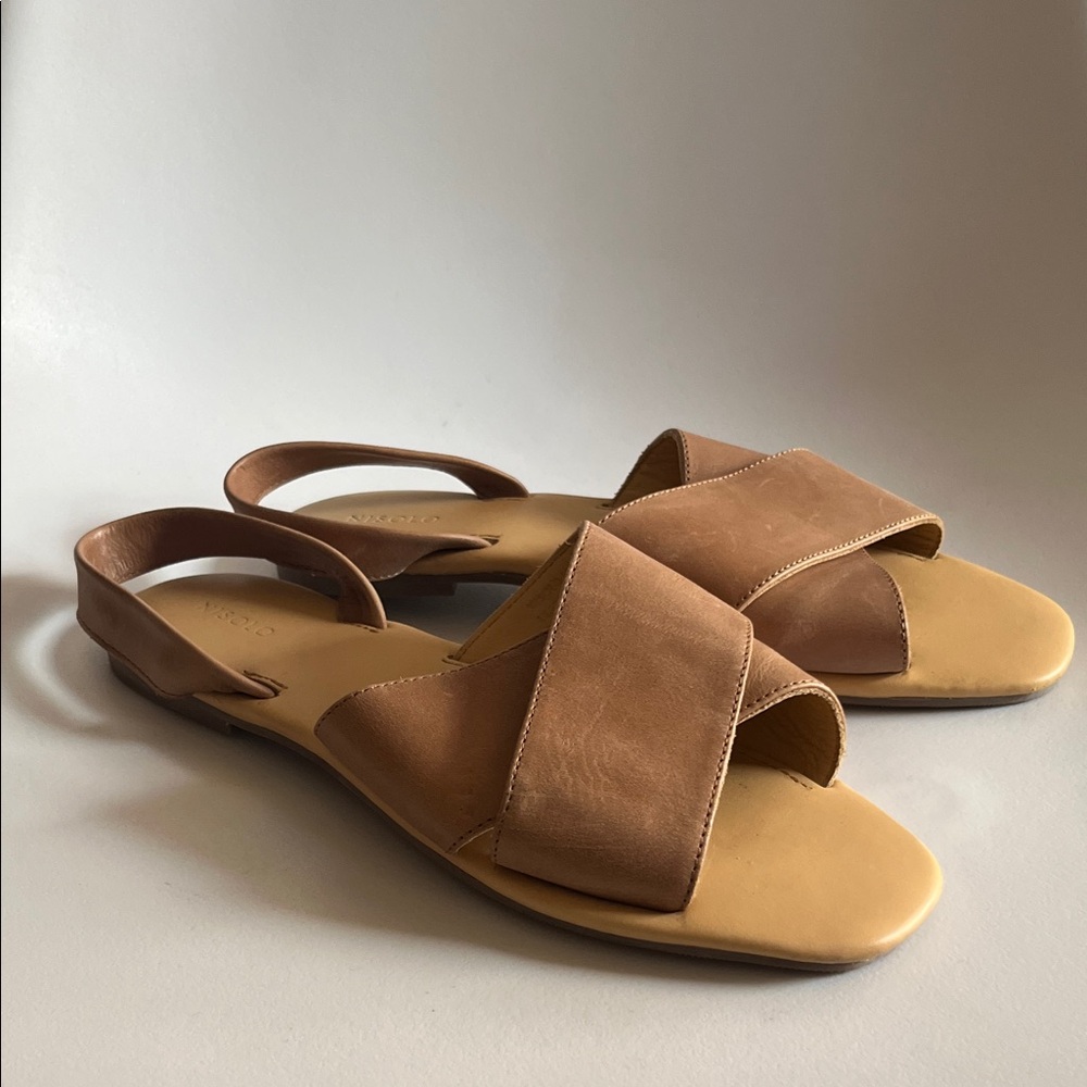 Nisolo Leather Crossband Slingback Sandals Women’s Size 10 Tan Brown Made Peru